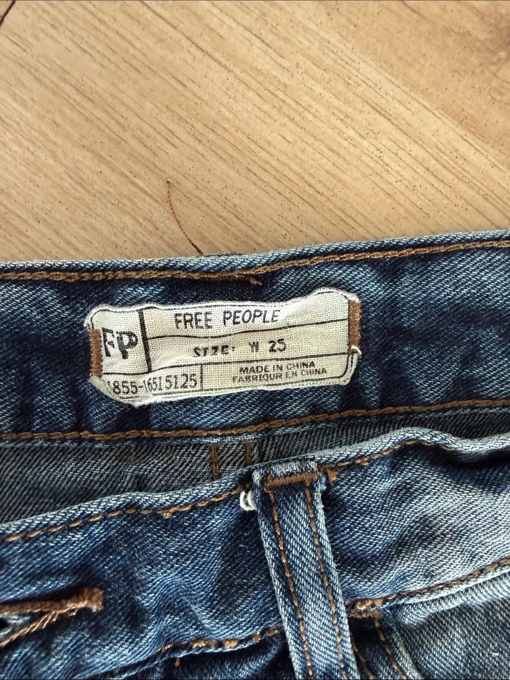 Free People Dark Blue Distressed Button-Front Denim Shorts